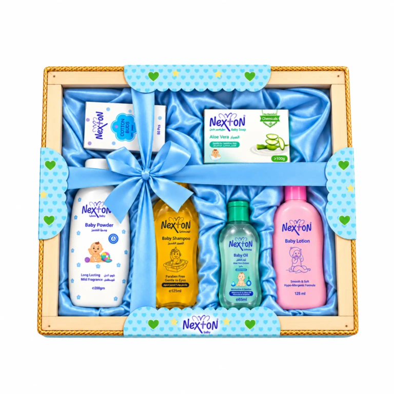 Baby Gift Set with Wooden Basket | 6 Piece Baby Care Hamper