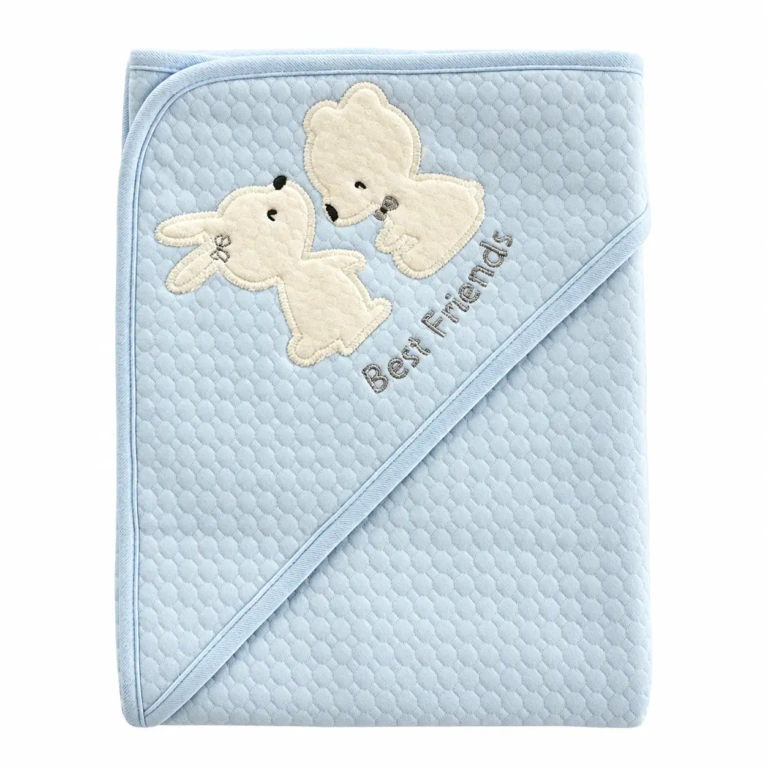 Hooded Baby Bath Towel – Soft Blue Best Friends Design