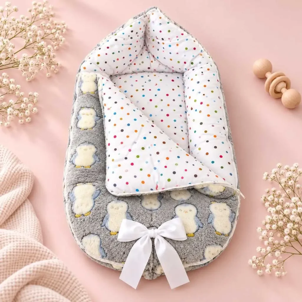 Baby Carry Nest with Blanket – Grey Penguin Newborn Nest