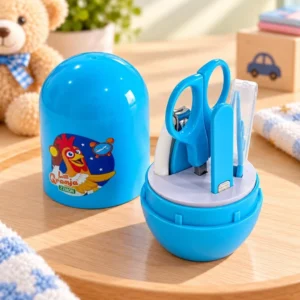 Blue baby grooming kit with storage case scissors nail clipper file and grooming accessories