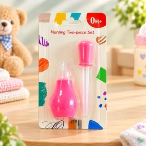 Pink baby nursing two-piece set with bulb nasal aspirator and medicine dropper for newborn care