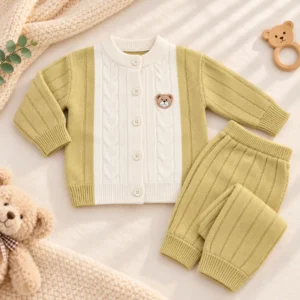 Baby knitted cardigan and matching pants set