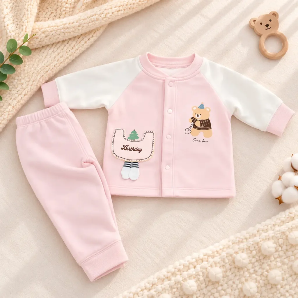 Baby Winter Soft Bear Print Top & Pants