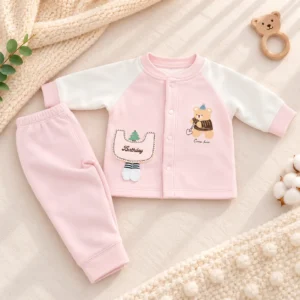 Baby winter 2-piece set with bear print long-sleeve top and matching pants